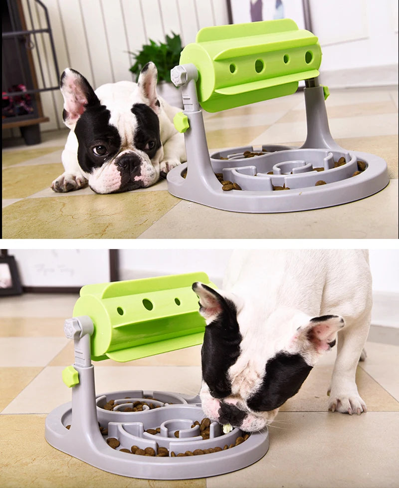 "Rolling adjustable puzzle slow food bowl for pets"