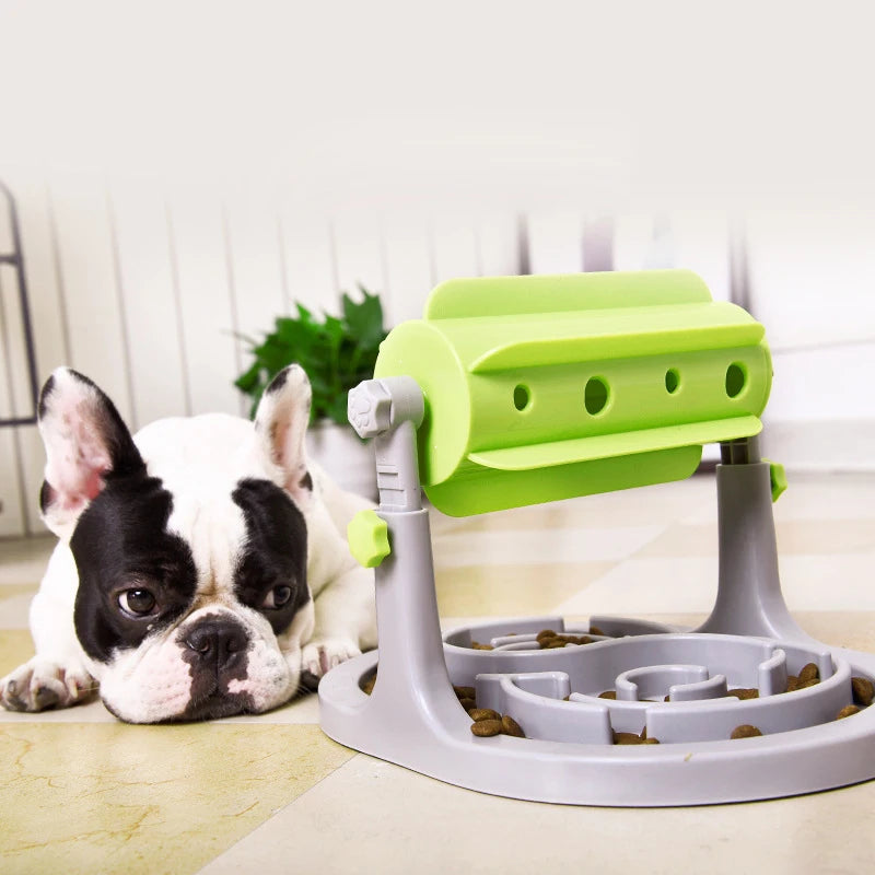 "Rolling adjustable puzzle slow food bowl for pets"