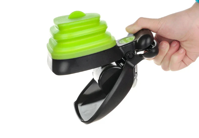 "Foldable dog pooper scooper with decomposable waste bags"