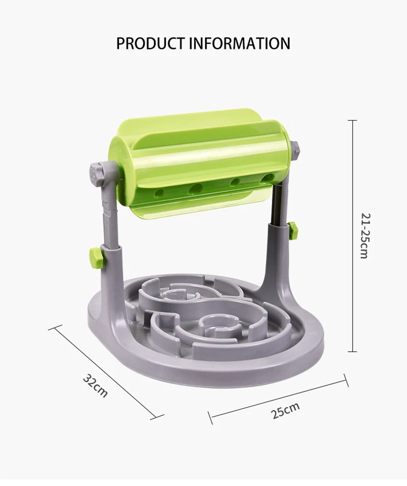 "Rolling adjustable puzzle slow food bowl for pets"