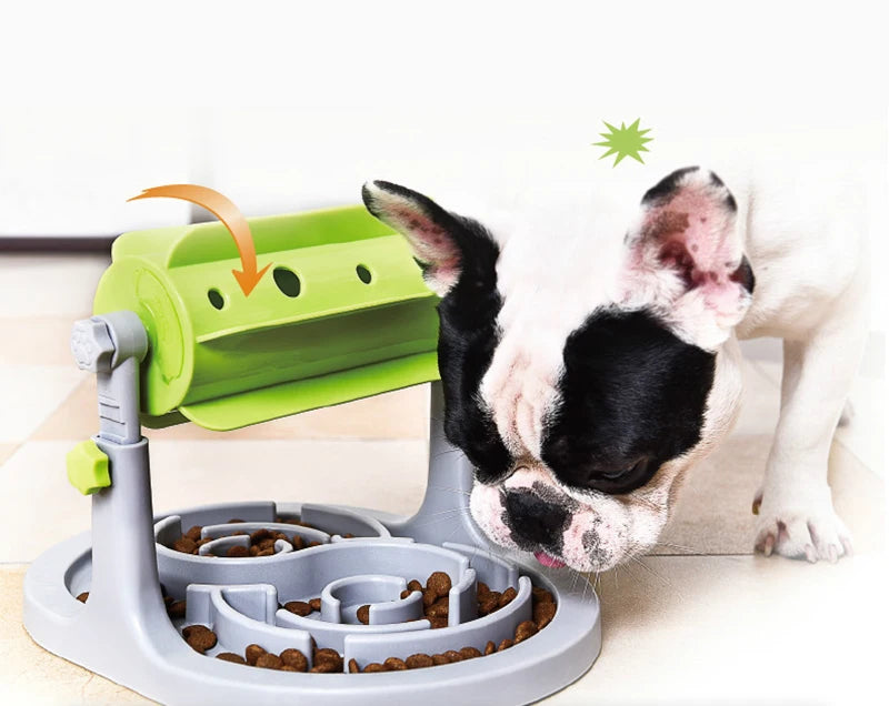 "Rolling adjustable puzzle slow food bowl for pets"