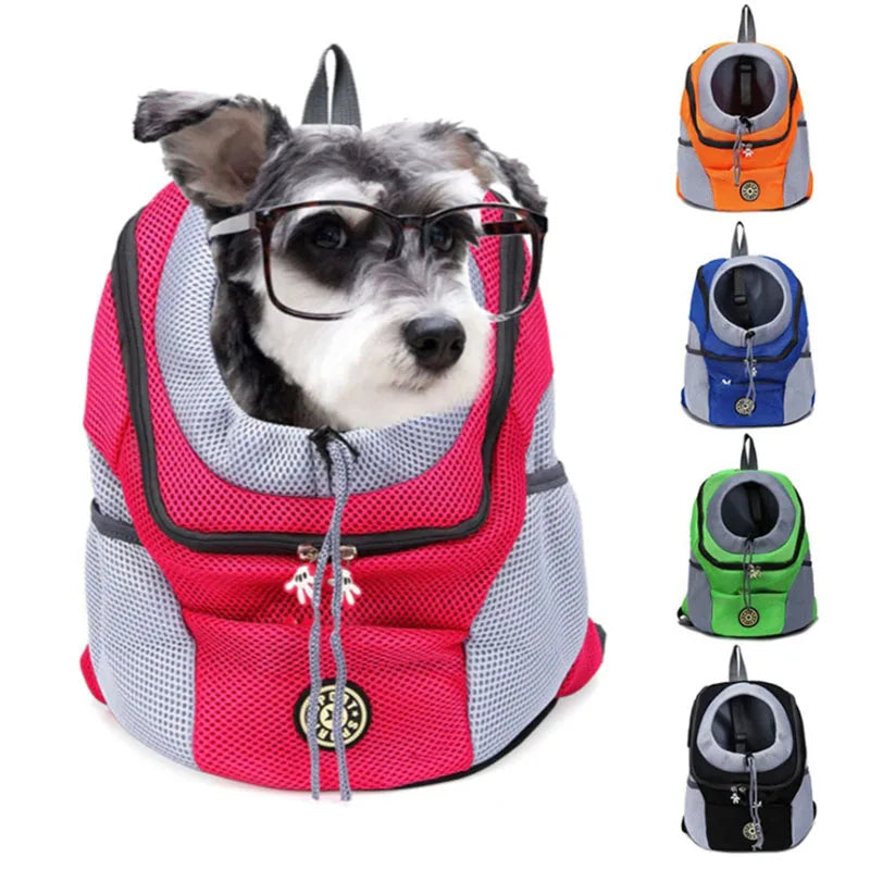 dog carrier Double shoulder pet carrier backpack with breathable mesh and front-facing design, ideal for comfortable travel with small dogs and pets.