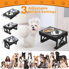 "Adjustable height dog elevated bowl stand with slow feeding dish"raised dog food bowl