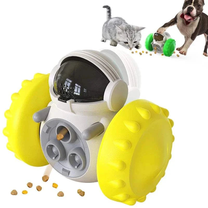 Interactive dog treat leaking puzzle toy with slow feeder dispenser for mental stimulation and healthy eating.