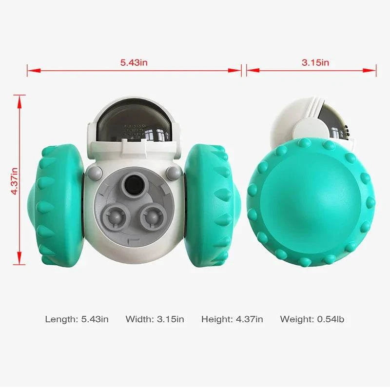 Interactive Dog Treat Leaking Puzzle Toy - Slow Feeder Dispenser for pets, shown in dimensions and design.