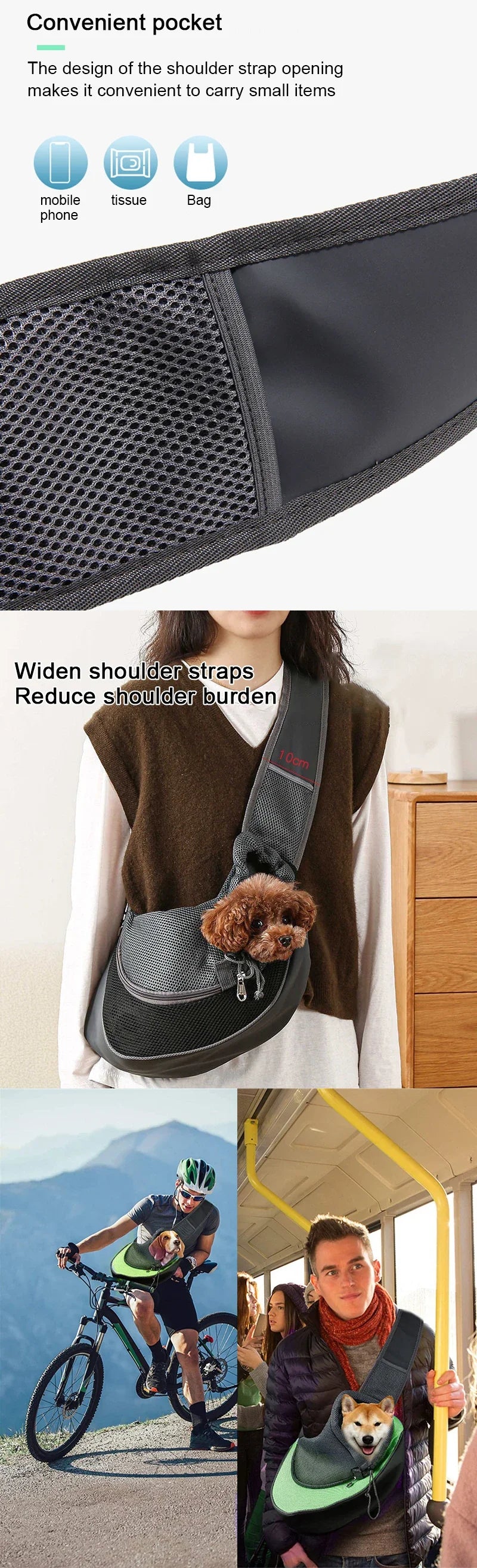 Pet carrier backpack with breathable mesh and crossbody sling, designed for safe and comfortable travel with small dogs and cats.