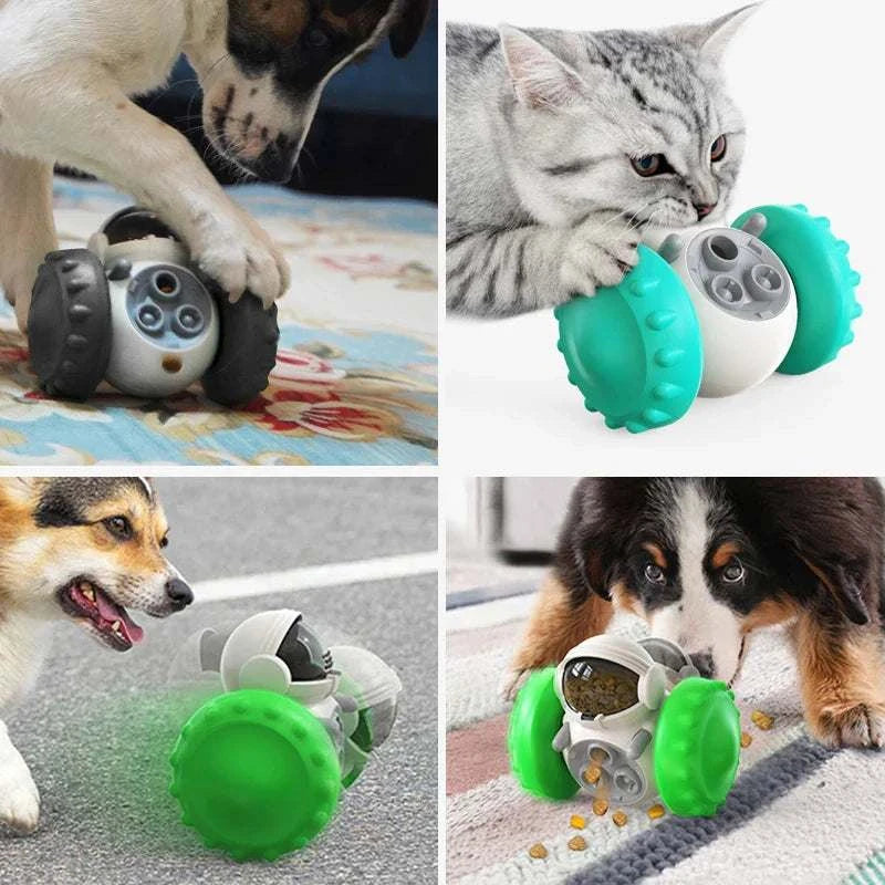 Interactive dog treat leaking puzzle toy with slow feeder dispenser for dogs and cats, promoting mental stimulation and healthier eating habits.