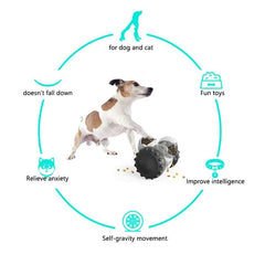 Interactive dog treat leaking puzzle toy, tumbler feeder for slow eating and mental stimulation.